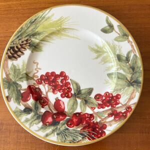 Williams Sonoma Botanical Wreath 8 3/4" Luncheon Plate w Gold Trim